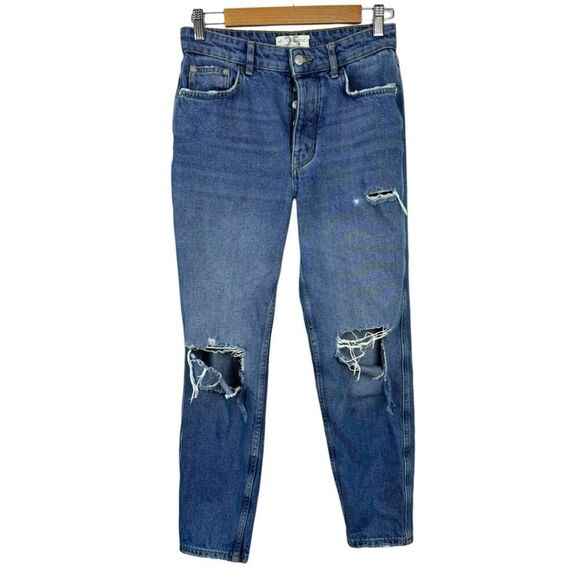 We The Free Free People Ripped Busted Knee Rigged Denim Boyfriend Jeans Size 25 - Picture 1 of 16
